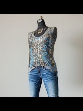 Vintage Y2K Taifun Women's Gray Sequin Camisole Tank Top Size 12